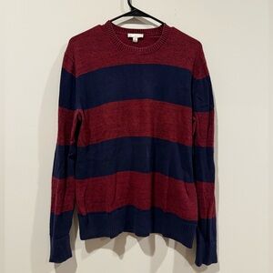 GAP Women’s Burgundy and Navy Striped Crewneck Sweater Medium